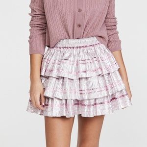 Love Shack Fancy Brynlee Ruffled Metallic Skirt